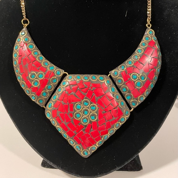 unbranded Jewelry - Tibetan Turquoise, Coral and Brass Necklace